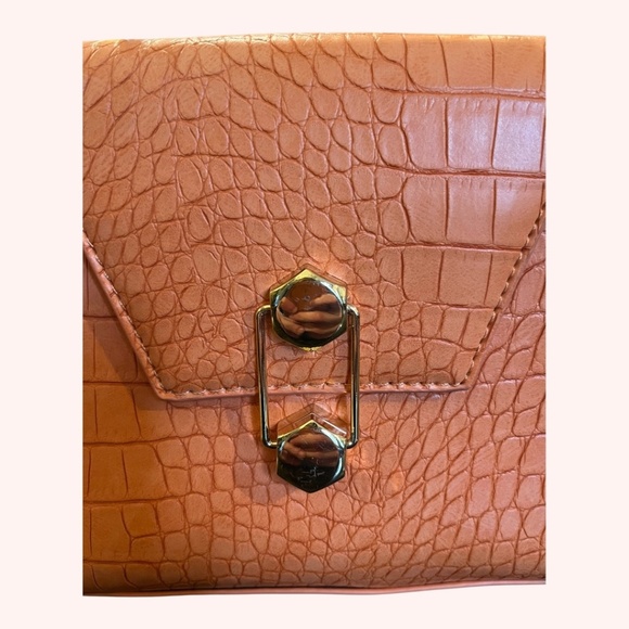 Badgley Mischka Orange Croc-Embossed Vegan Leather Mini Tote w/ Crossbody Strap - Picture 7 of 11